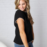 Ilaria Textured Stripe Knitted Sweater Top - Black/Oatmeal