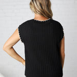 Ilaria Textured Stripe Knitted Sweater Top - Black/Oatmeal