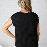 Ilaria Textured Stripe Knitted Sweater Top - Black/Oatmeal