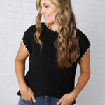 Ilaria Textured Stripe Knitted Sweater Top - Black/Oatmeal