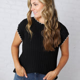 Ilaria Textured Stripe Knitted Sweater Top - Black/Oatmeal
