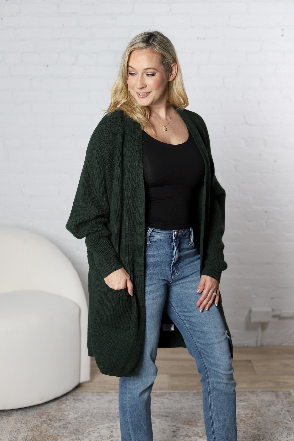 Imara Batwing Sleeve Cardigan - Hunter Green