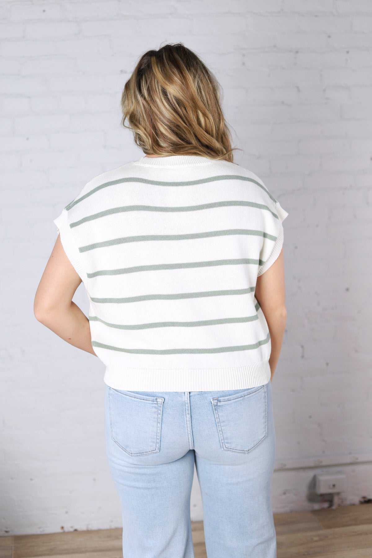 Imogen Stripe Dolman Knit Top - Sage Green