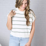 Imogen Stripe Dolman Knit Top - Sage Green