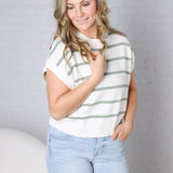 Imogen Stripe Dolman Knit Top - Sage Green