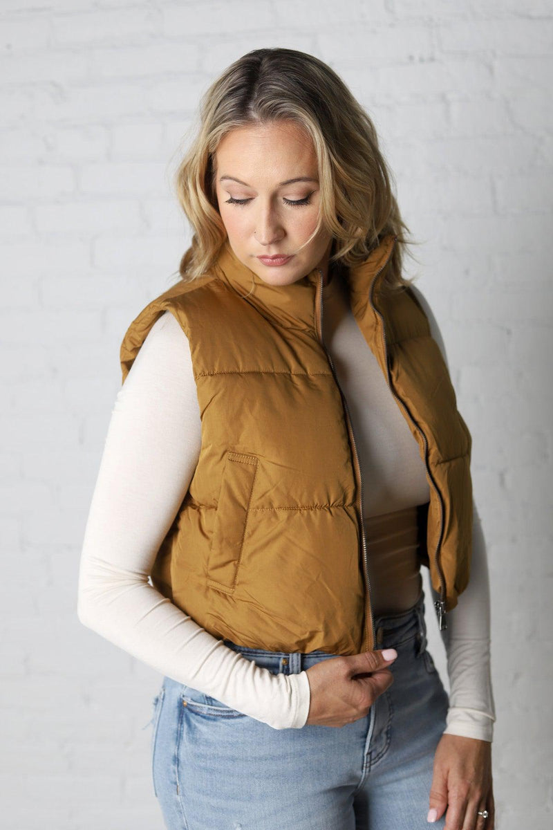 Cropped Puffer Vest in Brown – Vanity Island Magazine