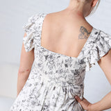 Isaline Floral Sweetheart Front Tie Midi Dress