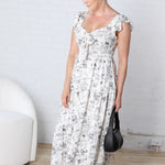 Isaline Floral Sweetheart Front Tie Midi Dress