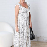 Isaline Floral Sweetheart Front Tie Midi Dress
