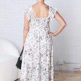 Isaline Floral Sweetheart Front Tie Midi Dress