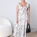 Isaline Floral Sweetheart Front Tie Midi Dress