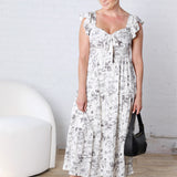 Isaline Floral Sweetheart Front Tie Midi Dress