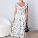 Isaline Floral Sweetheart Front Tie Midi Dress