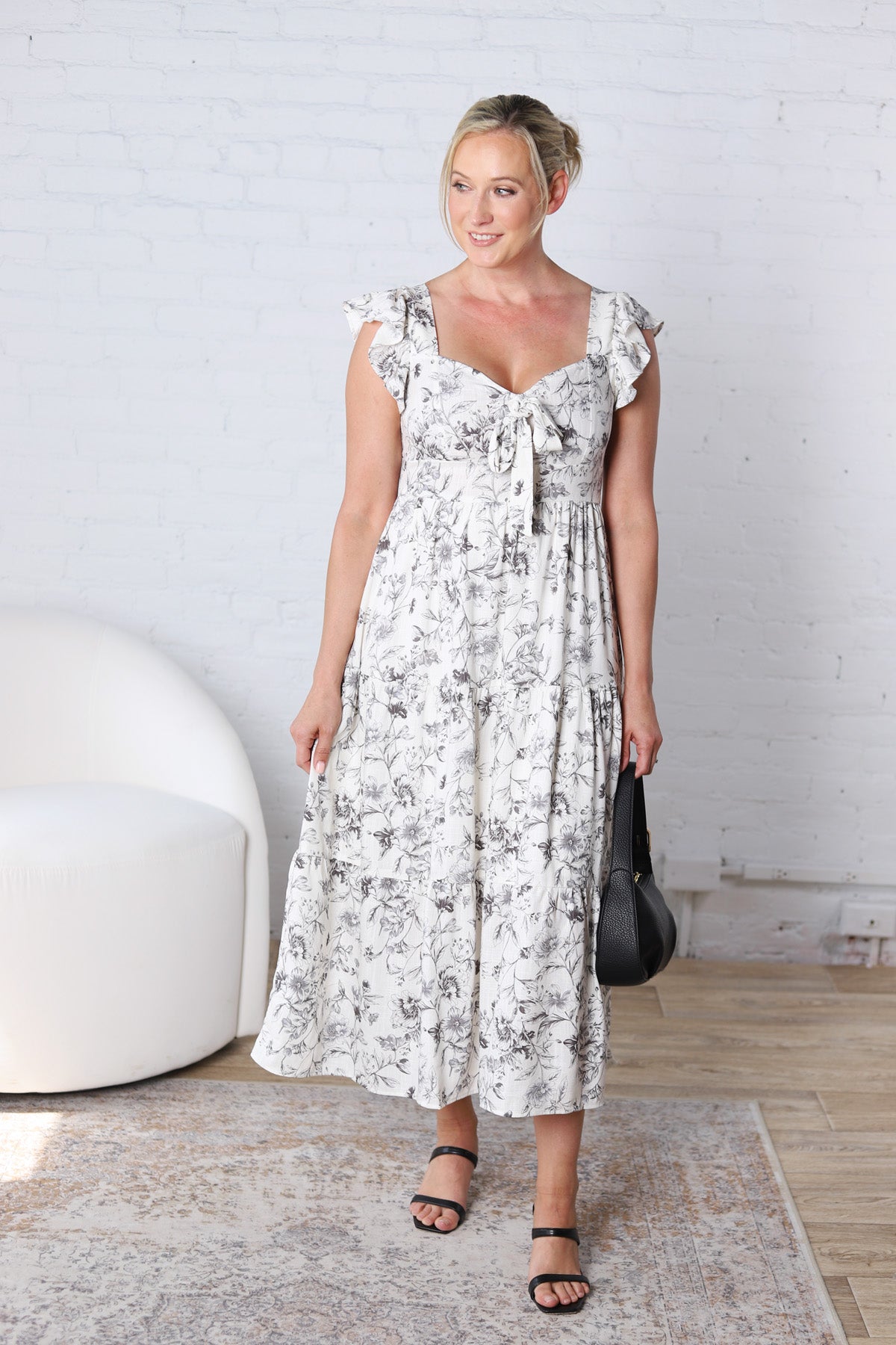 Isaline Floral Sweetheart Front Tie Midi Dress