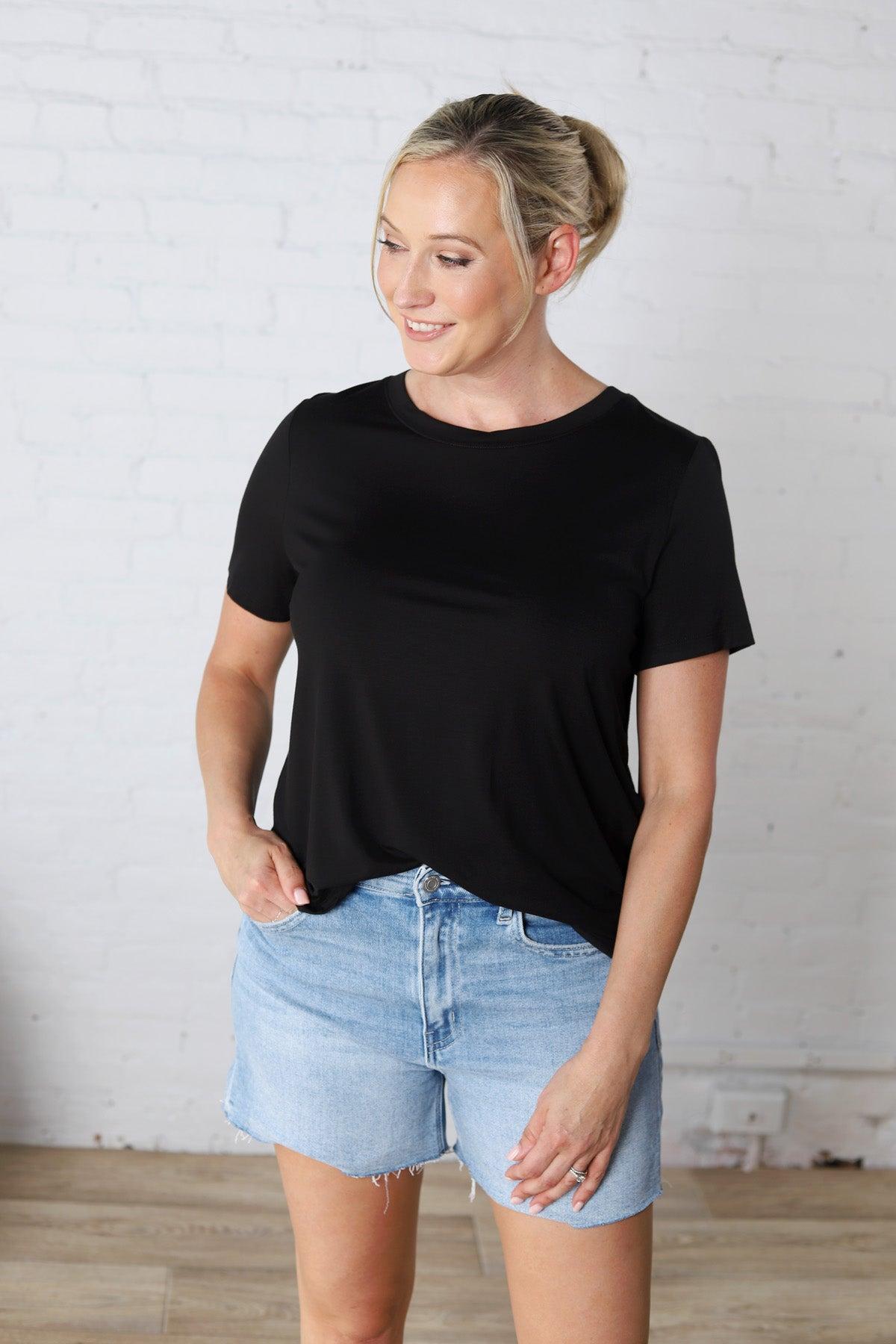 Isleen Viscose Modal Short Sleeve Top - Black