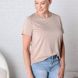 Isleen Viscose Modal Short Sleeve Top - Taupe