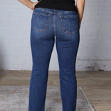 Isley Crop Raw Hem Straight Jeans by Risen Jeans - Dark Wash