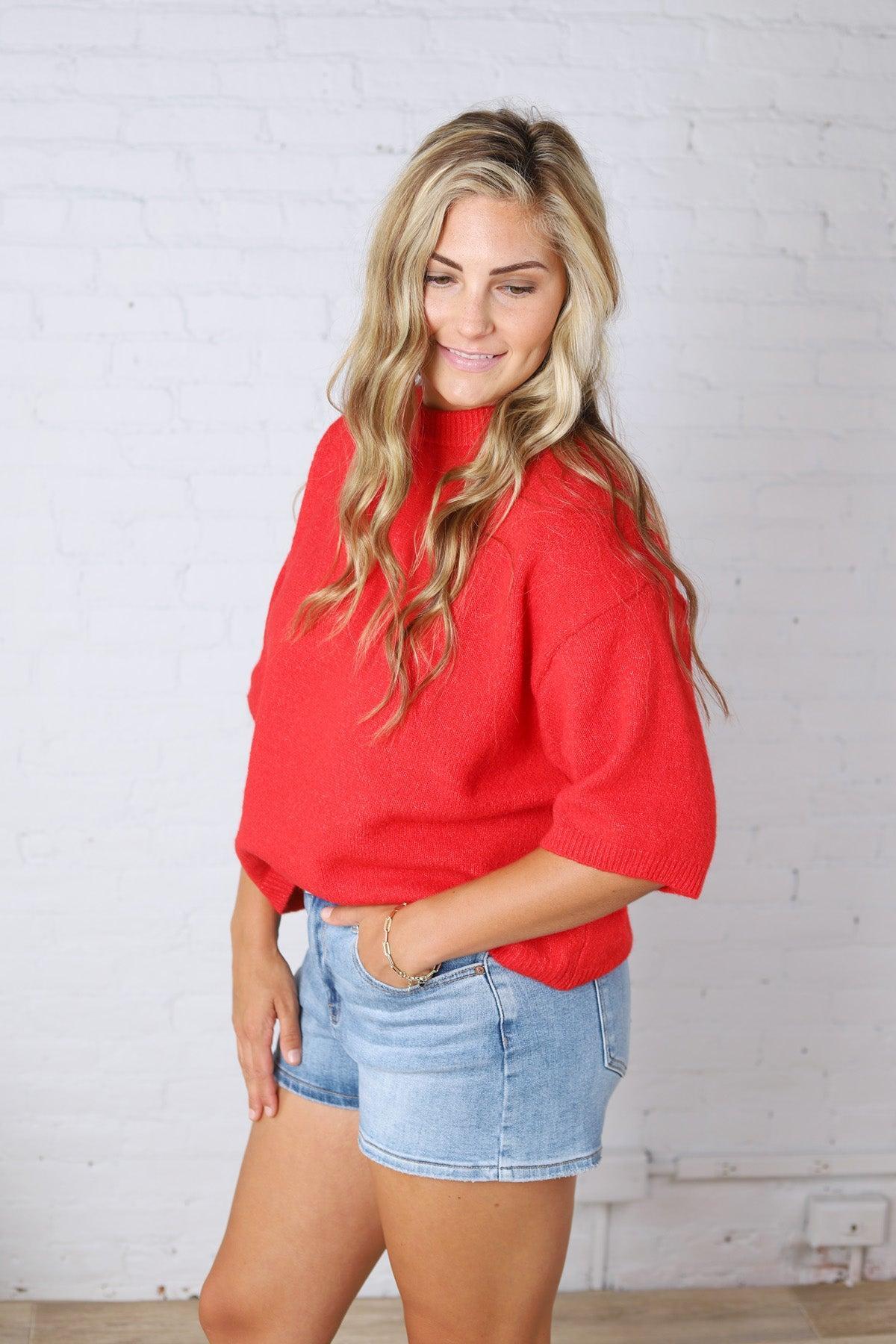 Isley Sweater Sleeve Top - Red