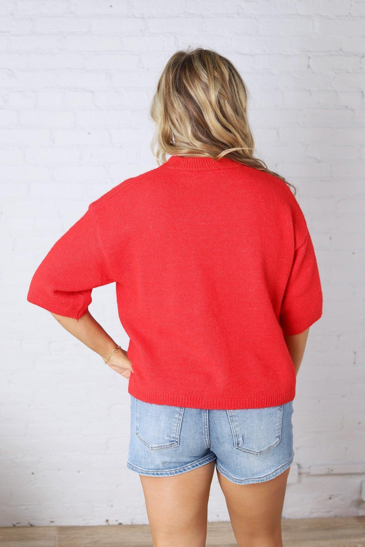 Isley Sweater Sleeve Top - Red