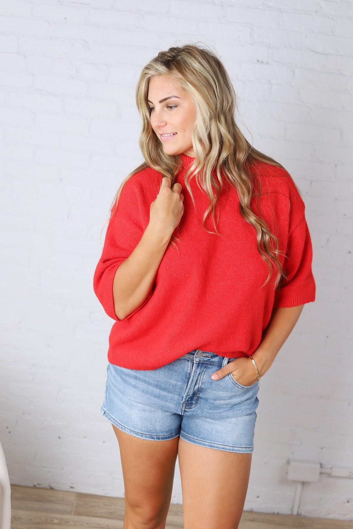 Isley Sweater Sleeve Top - Red