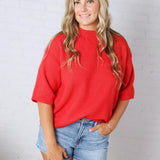 Isley Sweater Sleeve Top - Red