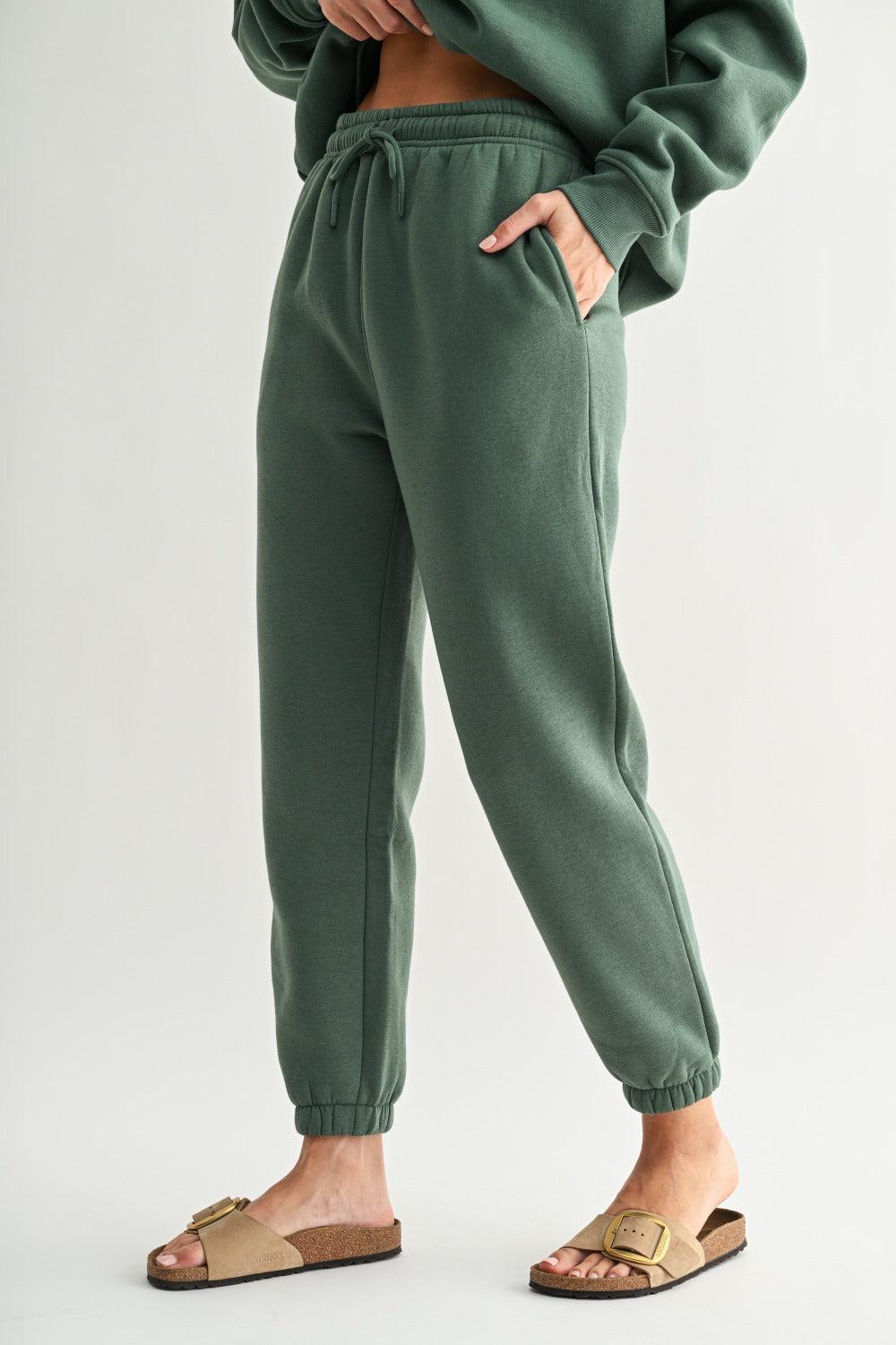 Islyn Fleece Billow Pants - Eldergreen
