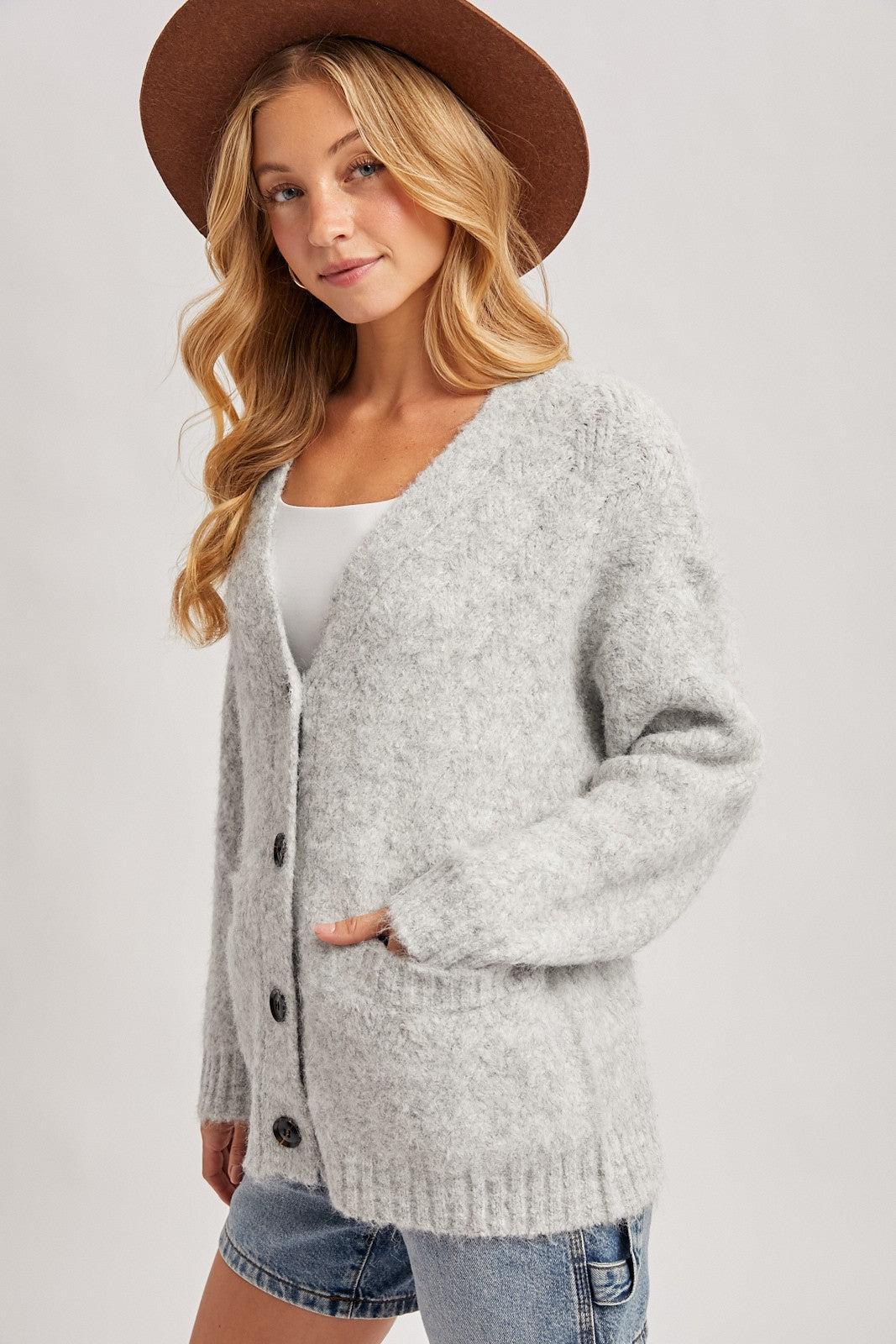 Ismarie Button Down Cardigan - Heather Grey