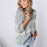 Ismena Drop Shoulder Striped Sweater Top - Jade