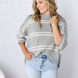 Ismena Drop Shoulder Striped Sweater Top - Jade