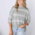 Ismena Drop Shoulder Striped Sweater Top - Jade