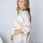 Ismena Drop Shoulder Striped Sweater Top - Natural