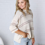 Ismena Drop Shoulder Striped Sweater Top - Natural
