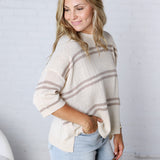 Ismena Drop Shoulder Striped Sweater Top - Natural