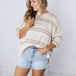 Ismena Drop Shoulder Striped Sweater Top - Natural