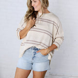 Ismena Drop Shoulder Striped Sweater Top - Natural