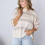 Ismena Drop Shoulder Striped Sweater Top - Natural