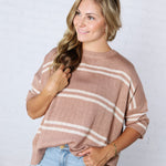 Ismena Drop Shoulder Striped Sweater Top - Taupe