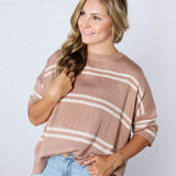 Ismena Drop Shoulder Striped Sweater Top - Taupe