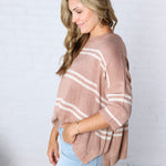 Ismena Drop Shoulder Striped Sweater Top - Taupe