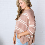 Ismena Drop Shoulder Striped Sweater Top - Taupe
