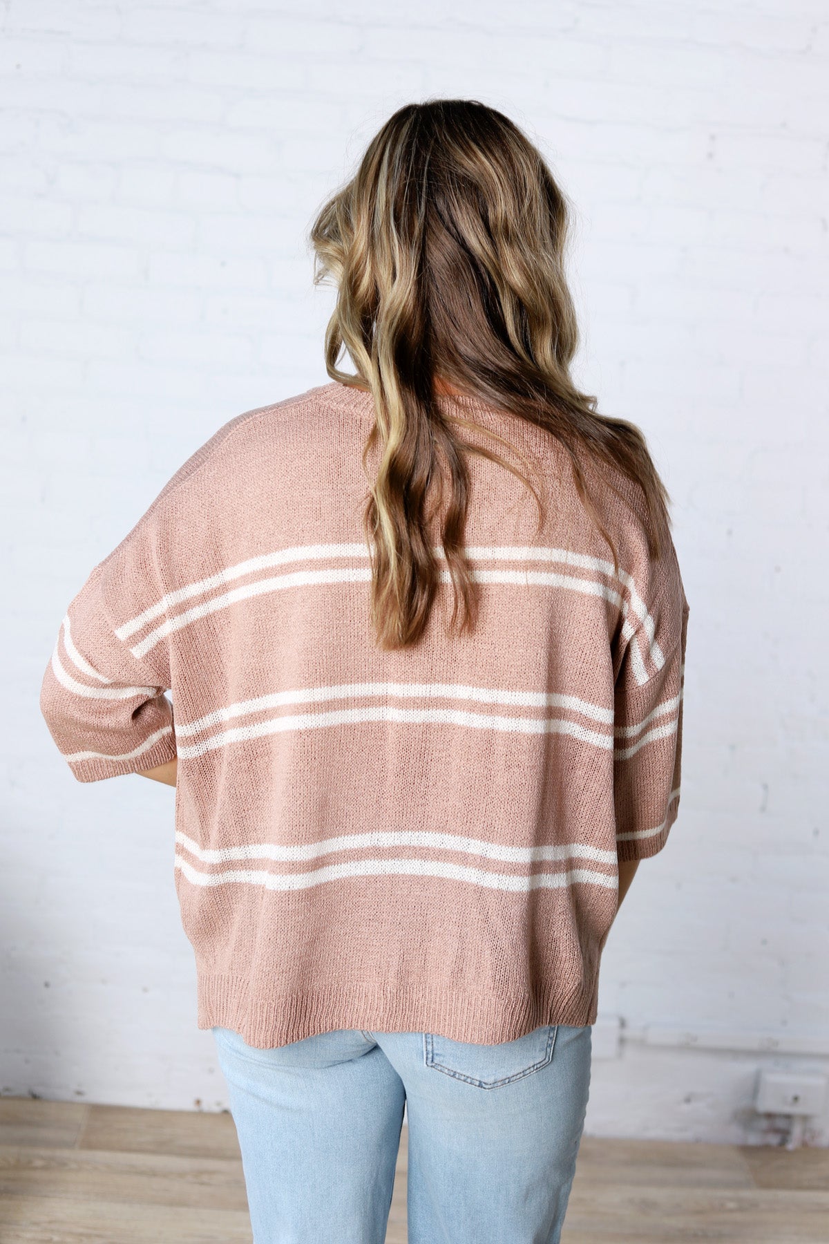 Ismena Drop Shoulder Striped Sweater Top - Taupe