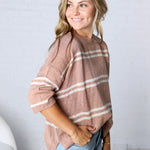 Ismena Drop Shoulder Striped Sweater Top - Taupe