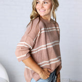 Ismena Drop Shoulder Striped Sweater Top - Taupe