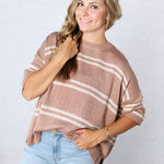Ismena Drop Shoulder Striped Sweater Top - Taupe