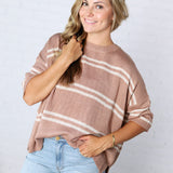 Ismena Drop Shoulder Striped Sweater Top - Taupe
