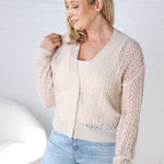 Isolde Button Down Pointelle Cardigan - Natural