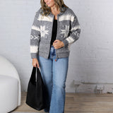 Isolde Fair Isle Snowflake Knit Cardigan - Grey