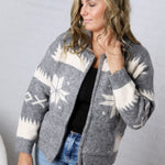 Isolde Fair Isle Snowflake Knit Cardigan - Grey