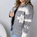 Isolde Fair Isle Snowflake Knit Cardigan - Grey