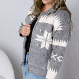 Isolde Fair Isle Snowflake Knit Cardigan - Grey